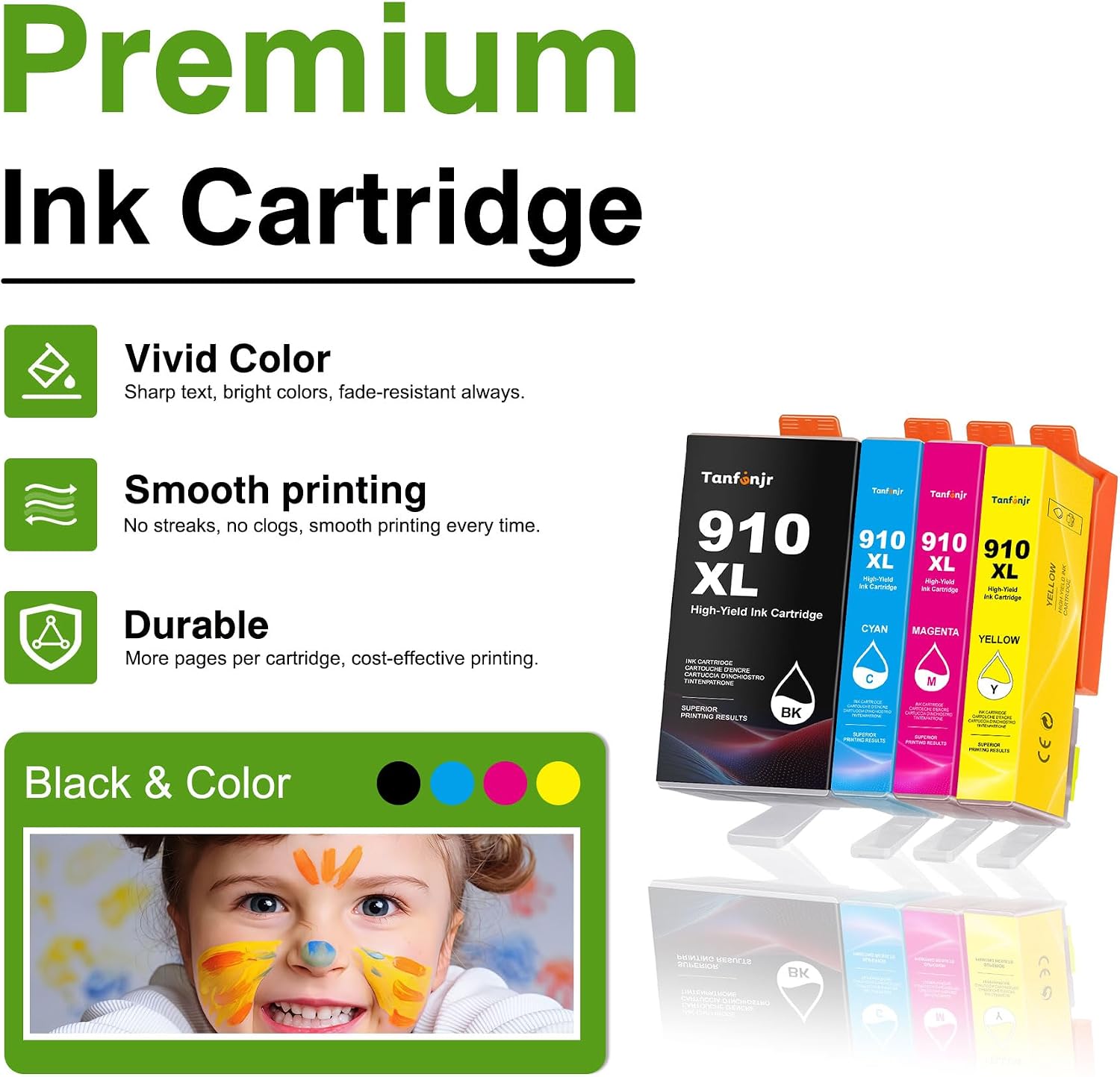 910XL Ink Cartridges for HP Printers Replacement for HP 910 910XL Ink Cartridges Combo Pack Work with OfficeJet Pro 8015e 8025e 8020e 8015 8020 8028e 8035e 8010e Printer(4 Pack)