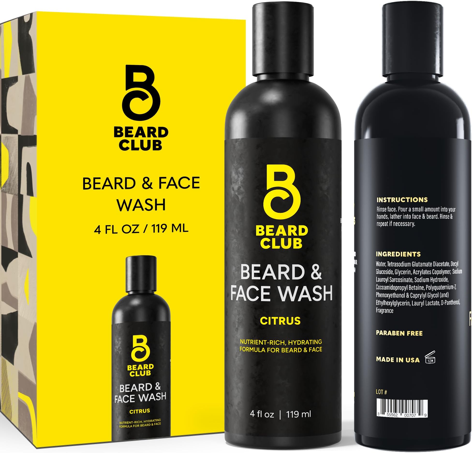 The Beard Club Citrus Beard & Face Wash– All-in-One Cleanser, Softens & Nourishes Facial Hair, Hydrates & Cleans Skin, Paraben & Sulfate-Free