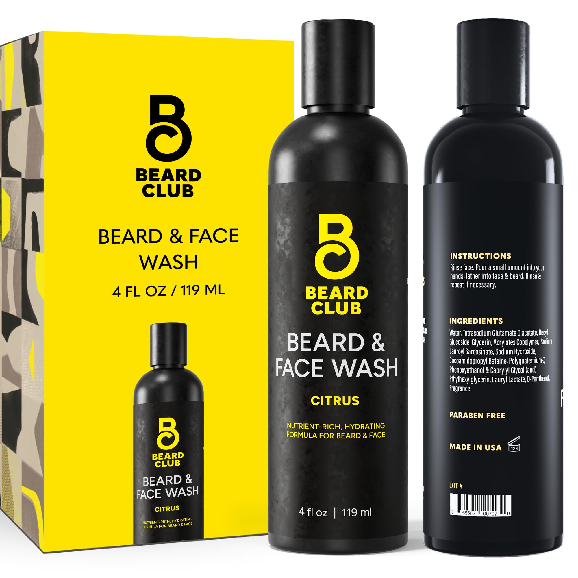 Citrus Beard & Face Wash– All-in-One Cleanser, Softens & Nourishes Facial Hair, Hydrates & Cleans Skin, Paraben & Sulfate-Free