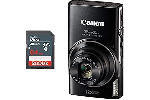 Canon PowerShot ELPH 360 HS Digital Camera + 64GB SD Memory Card (Black)