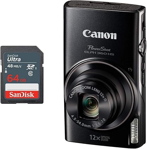 Miniatura 1 de Canon PowerShot ELPH 360 HS Cámara digital + tarjeta de memoria SD de 64 GB (negro) (renovado)