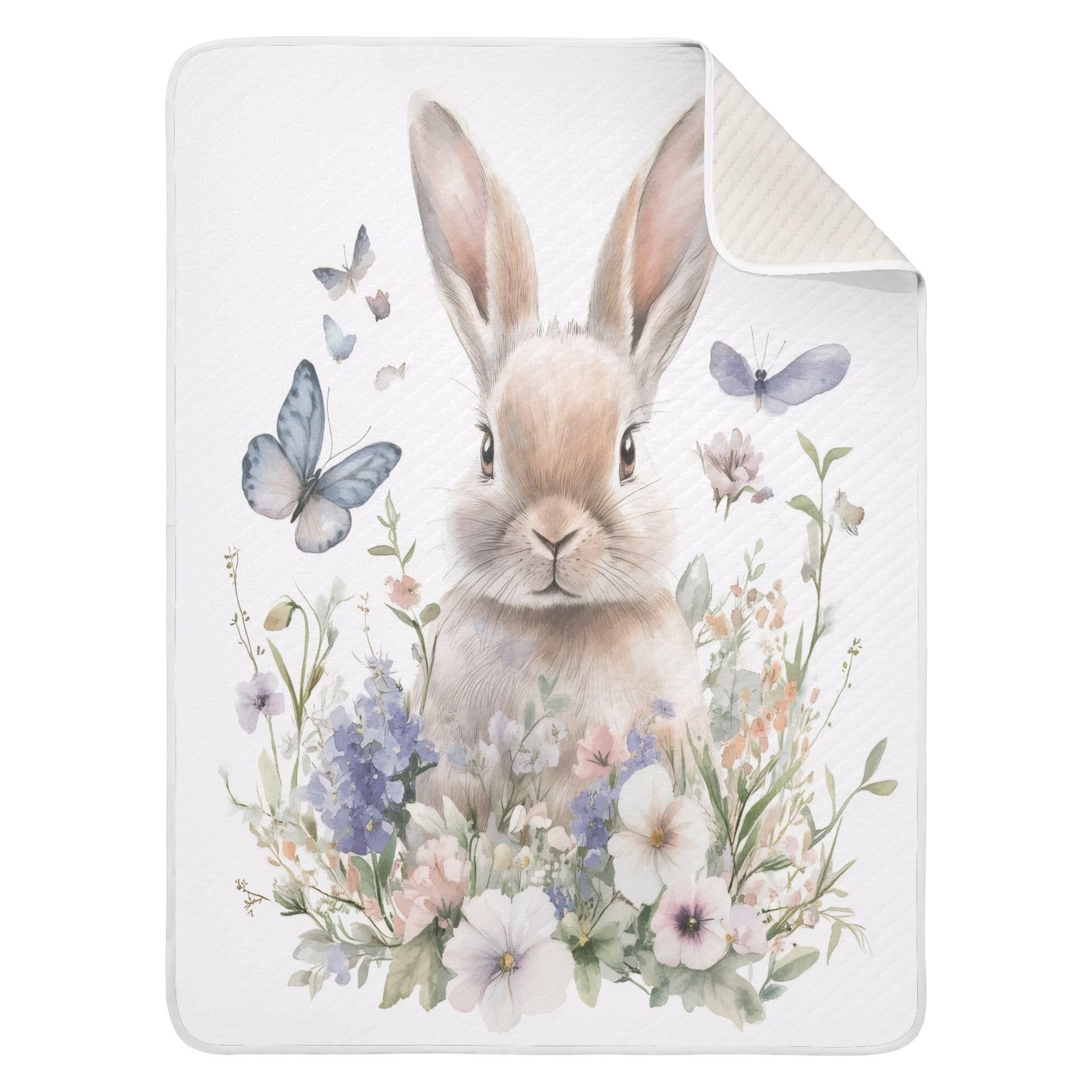 Burbuja Watercolor Bunny Flowers Baby Blanket for Boys Girls, Nursery Soft Warm Swaddling Receiving Baby Blankets, 30x40 in Toddler Blanket