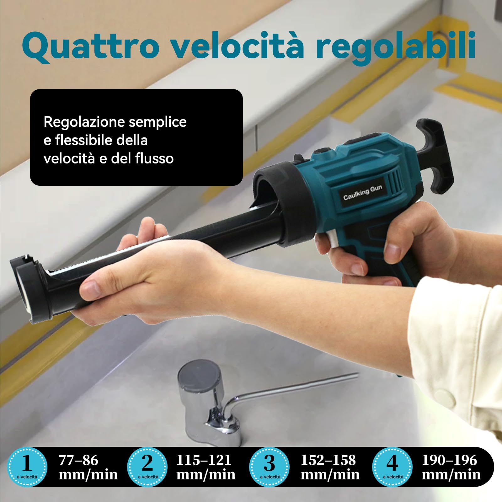 Pistola a cartuccia a batteria, 300 ml, compatibile con Makita 18 V, siringa elettrica in silicone a 4 velocità e luce LED, pressa per cartuccia per sigillare e stuccare (senza batteria)