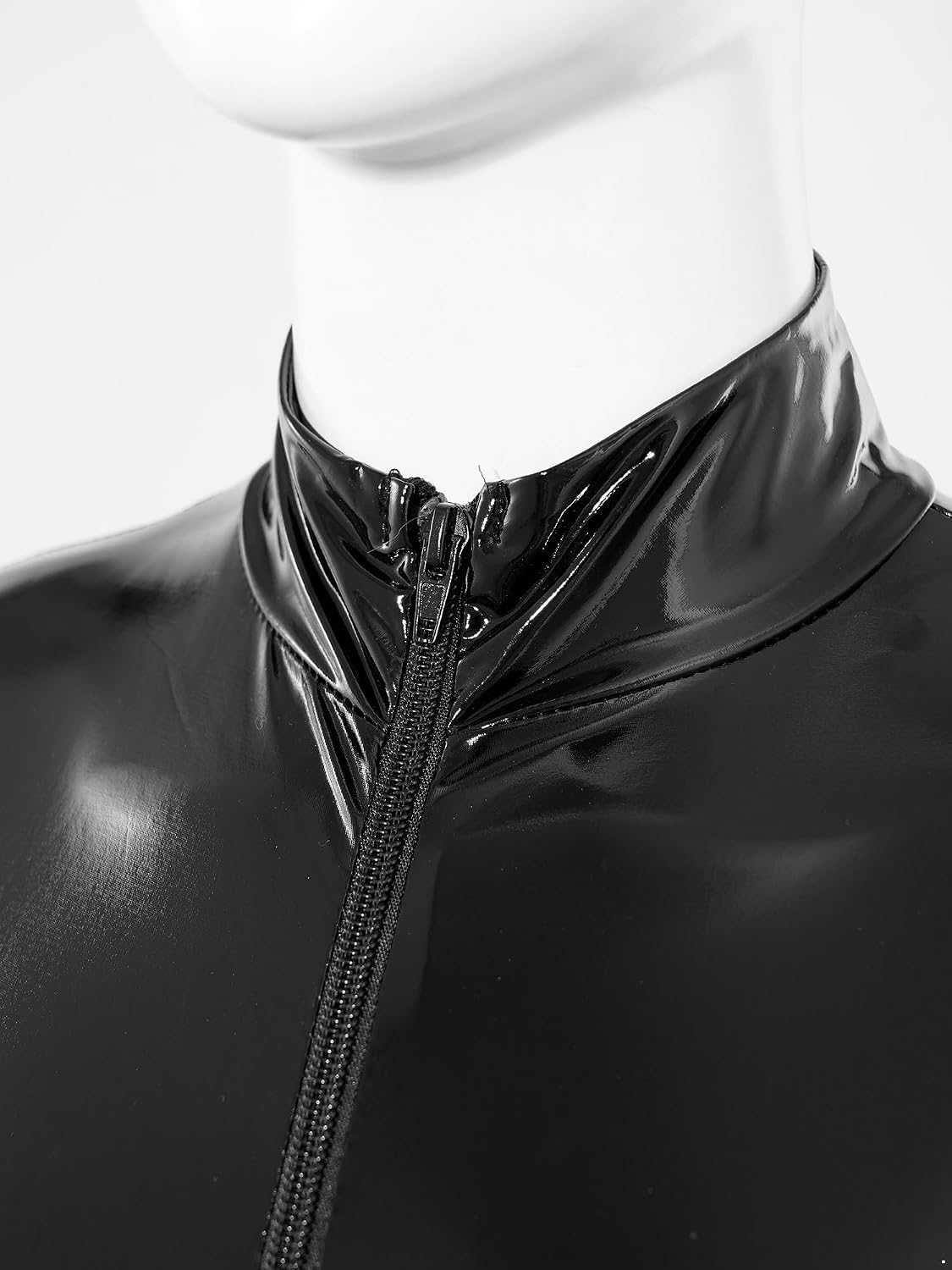 YiZYiF Men's Wet Look PVC Leather Long Sleeves Catsuit Bodysuits Zipper Full Body Leotard Jumpsuit