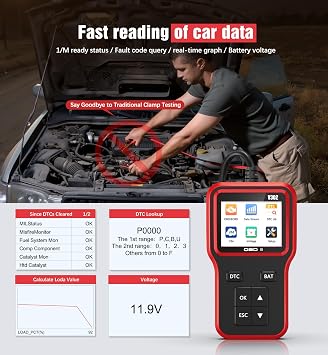 OBD2 Scanner with Upgrade Battery Tester - Diagnostic Tool for Cars that Check Engine Light & Emissions Readiness Read and Clears Vehicle Error Codes for All OBD II Protocol Vehicles Since 1996(Red)