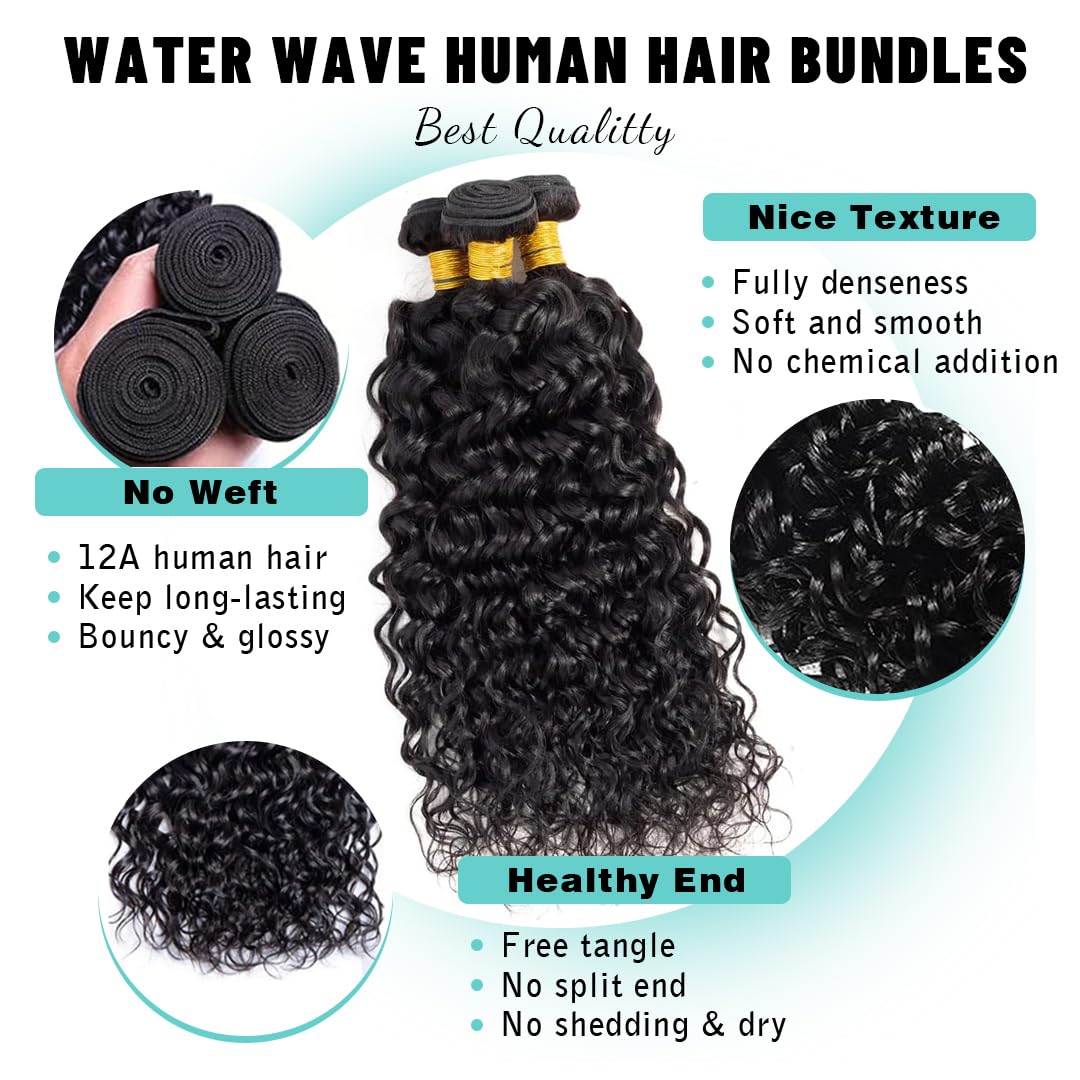 Water Wave Bundles Human Hair 20 22 24 Inch Curly Human Hair Bundles 3 Bundles 100% Unprocessed 12A Brazilian Virgin Hair Natural Color for Black Women - Image 2