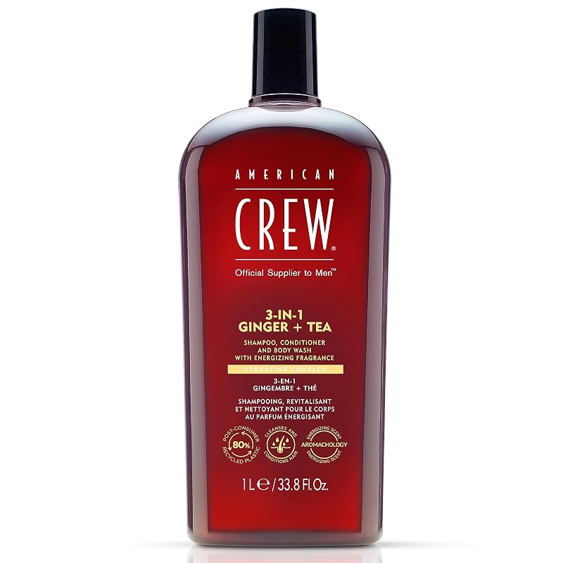 American Crew Shampoo, Condicionador e Sabonete Líquido Corporal 3 em 1 Ginger & Tea, 1 L