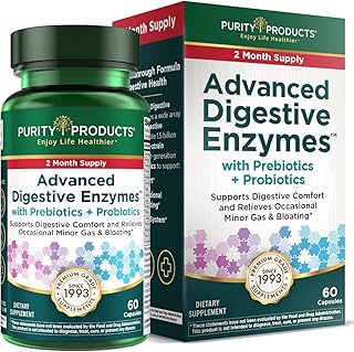 Purity Products Advanced Digestive Enzymes with Probiotics & Prebiotics – Digestive Health Supplement for Bloating, Gas Relief & Gut Support – Plant-Based Enzymes + 1.5B CFUs 60 Veggie Capsules