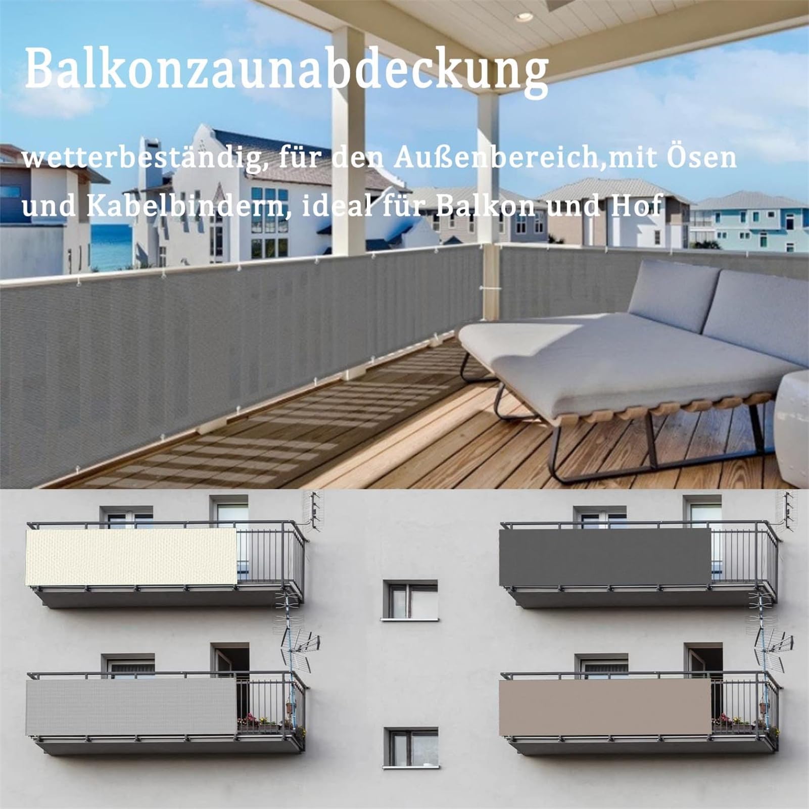 Balkon Sichtschutz Sichtschutz Zaun Schutz Abdeckung Balkonbespannung Blickdichte Windschutz Wasserdicht UV-Schutz für Balkongeländer Garten, ohne Bohren mit Kabelbinder (1x3m,Grün)