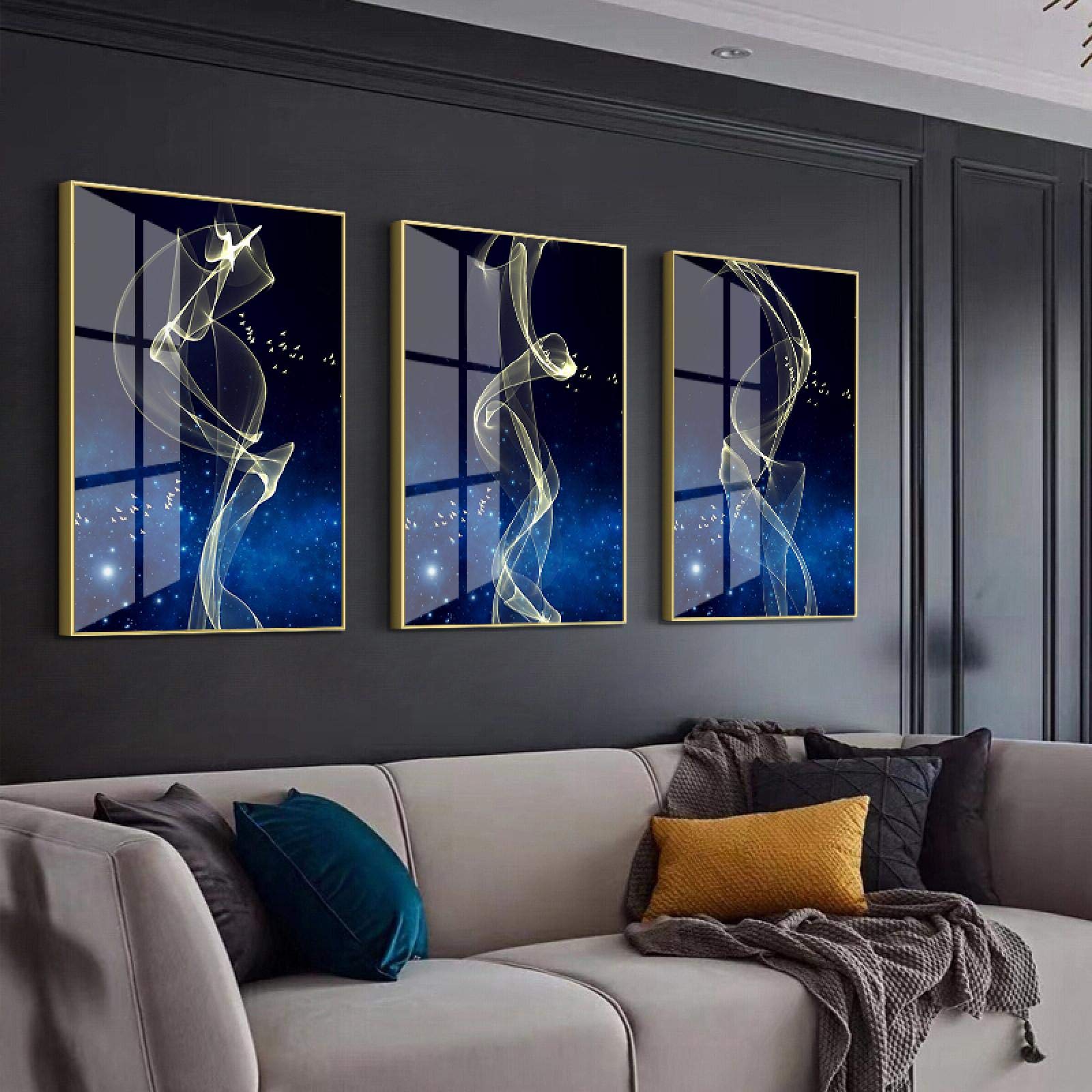 Amazon 青い夜の星空黄色い蝶の踊り幻想抽象キャンバス絵画壁アートポスタープリント写真装飾30x50cm 12xin X3フレームなし ウォールステッカー オンライン通販