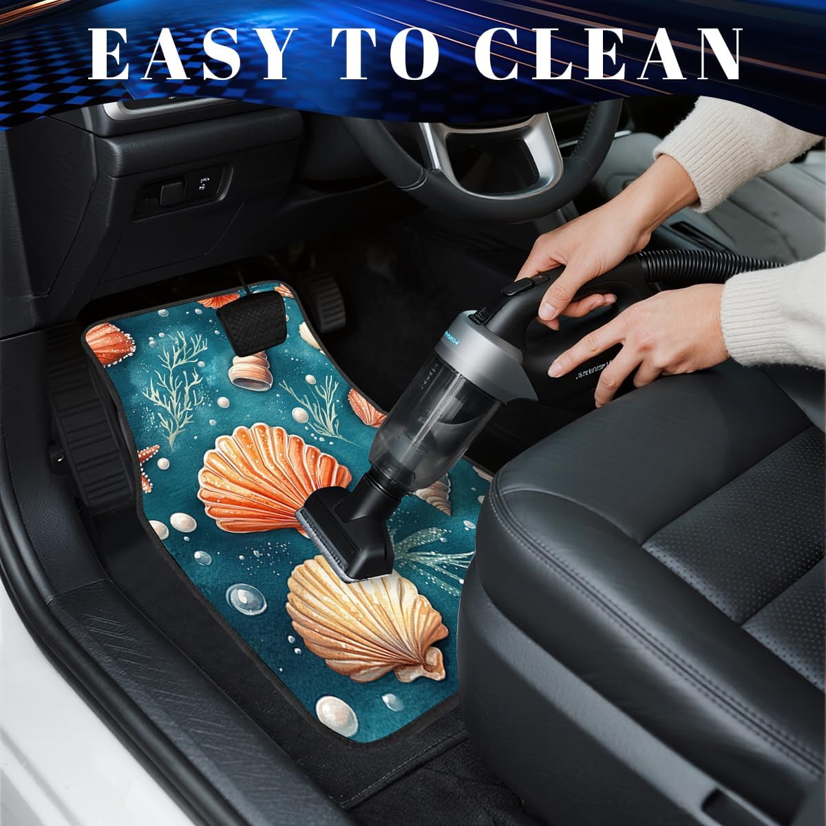Seashell Car Floor Mats Set of 4 Pearl Watercolor Colorful Starfish Carpet Front Rear Carpets Mat Non-Slip Auto Car Accessories Universal Fit Car Accessories for Truck