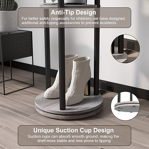 Miniatura 7 de Espelism Perchero giratorio de metal independiente con estante de almacenamiento de 4 niveles y 9 ganchos para entrada, dormitorio, esquina,