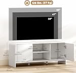 HOMCOM Support TV pour téléviseurs jusqu'à 55 po, centre de divertissement nordique moderne avec 2 armoires et 2 étagères ouvertes, console multimédia avec coins arrondis pour salon, blanc