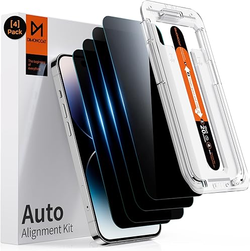 DIMONCOAT Paquete de 4 Kit de alineación automática Protector de pantalla de privacidad compatible con iPhone 14 Pro de 6.1 pulgadas protección