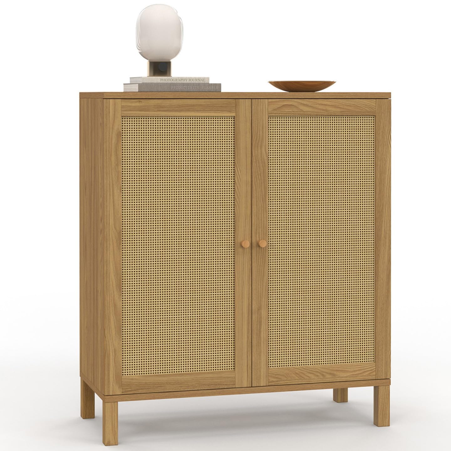 IDMarket - Aparador vintage de 2 puertas HANAE, 70 cm, efecto caña natural