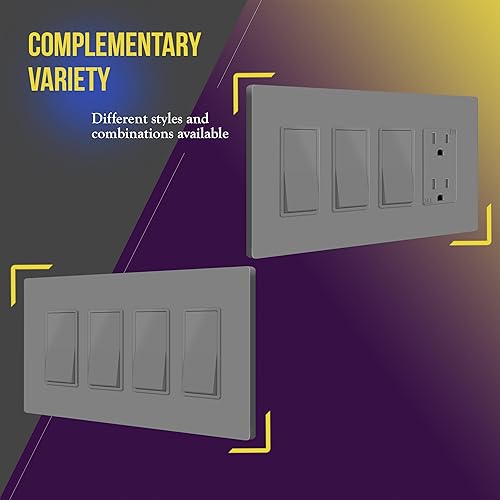 Miniatura 82 de ENERLITES SI8834-BK - Placa de pared decorativa sin tornillos, cubierta de enchufe segura, 4 entradas, 4.68 x 8.30 pulgadas (alto x largo), Negro