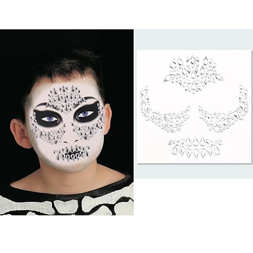 Miniatura 6 de Calcomanías de joyas de Halloween para la cara, decoraciones de gemas de cara de Halloween, tatuajes temporales de calavera del día de los muertos,