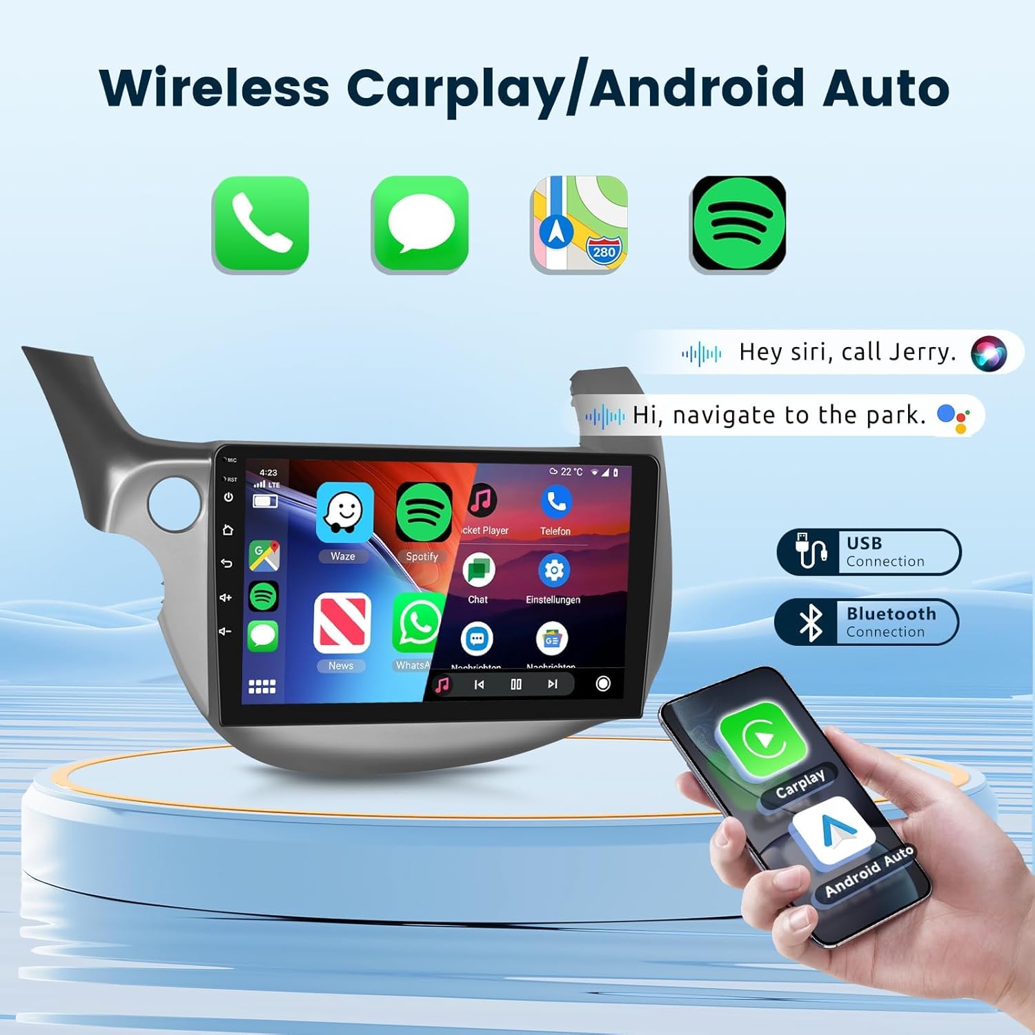 for Honda Fit 2008-2013 Android Car Stereo Support Wireless Carplay/Android Auto Car Radio with 10.1 inch Touchscreen WiFi GPS Navigation Bluetooth USB FM/RDS Radio with Backup Camera