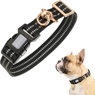 Auroth Dog Collar for Medium Large Dogs, Reflective Dog Collar, Soft Nylon Adjustable Dog Collars with Heavy Duty Metal D Ring Tangle Free (Medium:12"-19.6", Black)