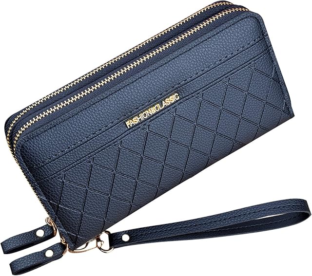 Ladies Purse Wallet with Double Zipper Coin Purse PU Leather Phone Wallet for Women Large Capacity Long Clutch Wallet with Multiple Card Slots Wristlet Wallet (Black1)