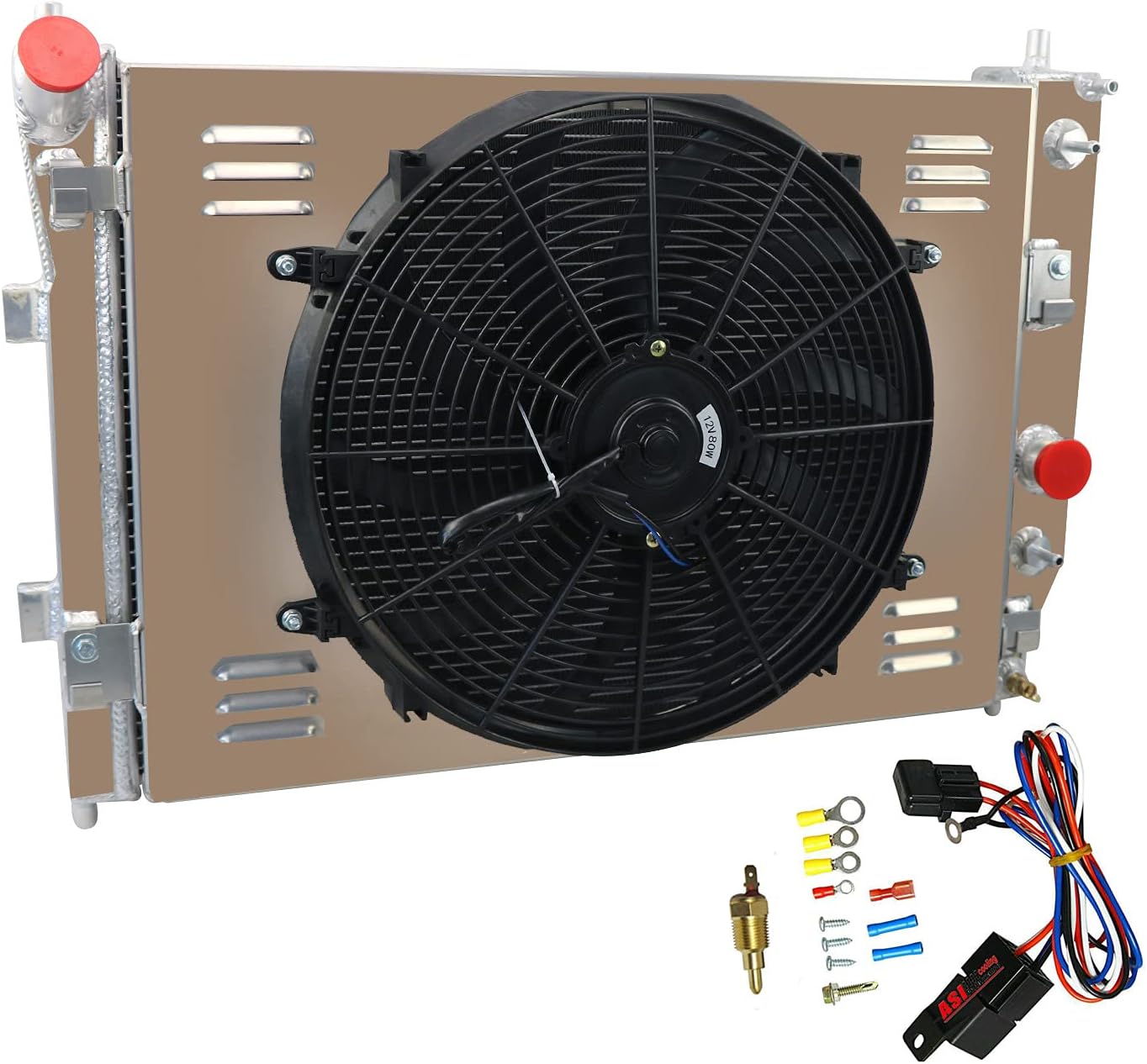ECMRAD 3 Row Aluminm Radiator&Shroud Fan Relay for 2005-2013 Chevy Corvette C6 V8 w/Oil Cooler 6.0L 6.2L 5.3L 7.0l
