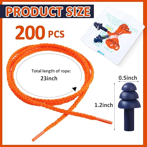 Miniatura 2 de Xuhal 200 pares de tapones para los oídos con cable de silicona con cable envueltos individualmente, tapones para los oídos reutilizables con