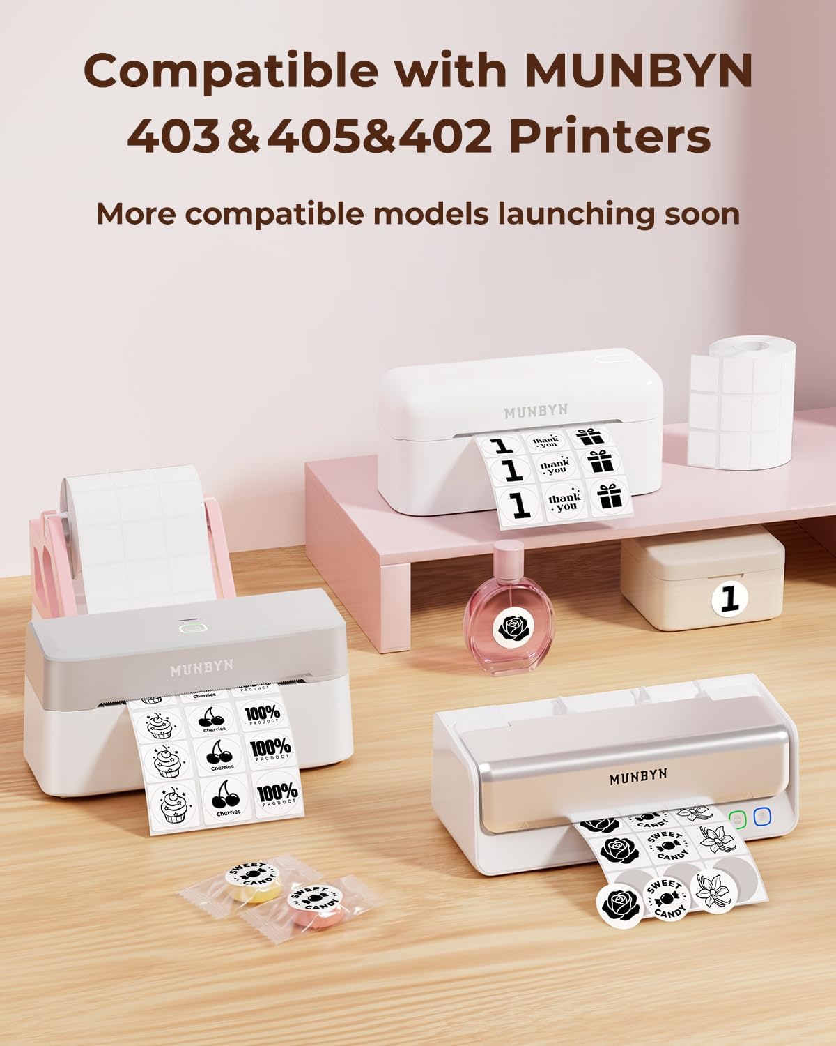 MUNBYN 1 Inch 3-Up Round Thermal Labels, 2400 Stickers/1 Roll image 2
