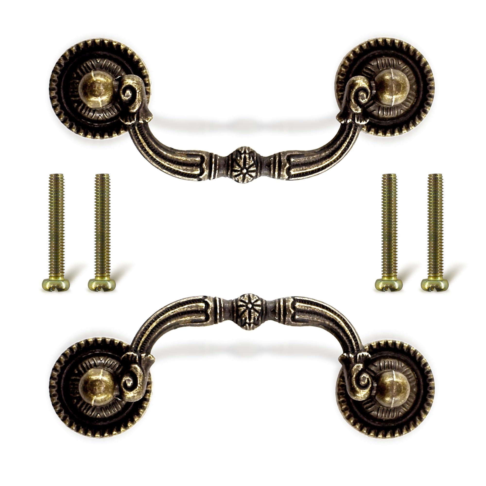 LE-stone 2Pcs 3Inches Antique Furniture Handles with Screw Drawer Bronze Drop Ring Pull Handle for Dressing Tables Cabinets Wooden Crates Wardrobes