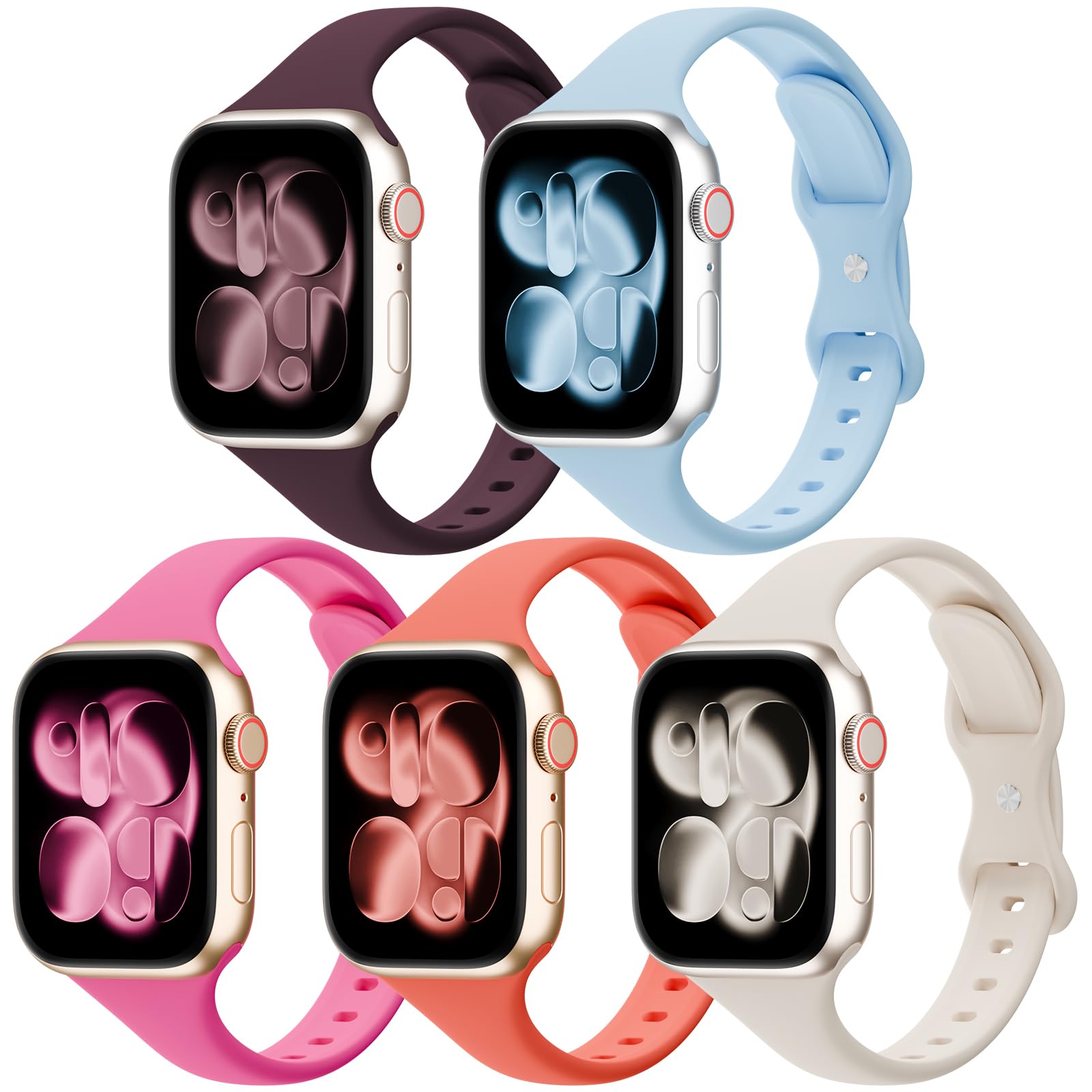 5 Pack Slim Thin Silicone Band Compatible with Apple Watch Bands Women Men