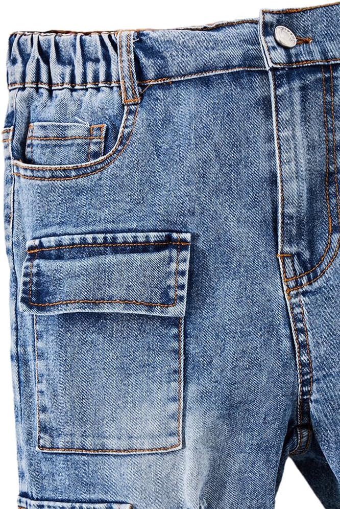 Nivne Tco Tween Boys Cargo Jeans Vintage Street Fashion Distressed Ripped Multi-Pocket Zipper Fly Denim Pants - Image 4