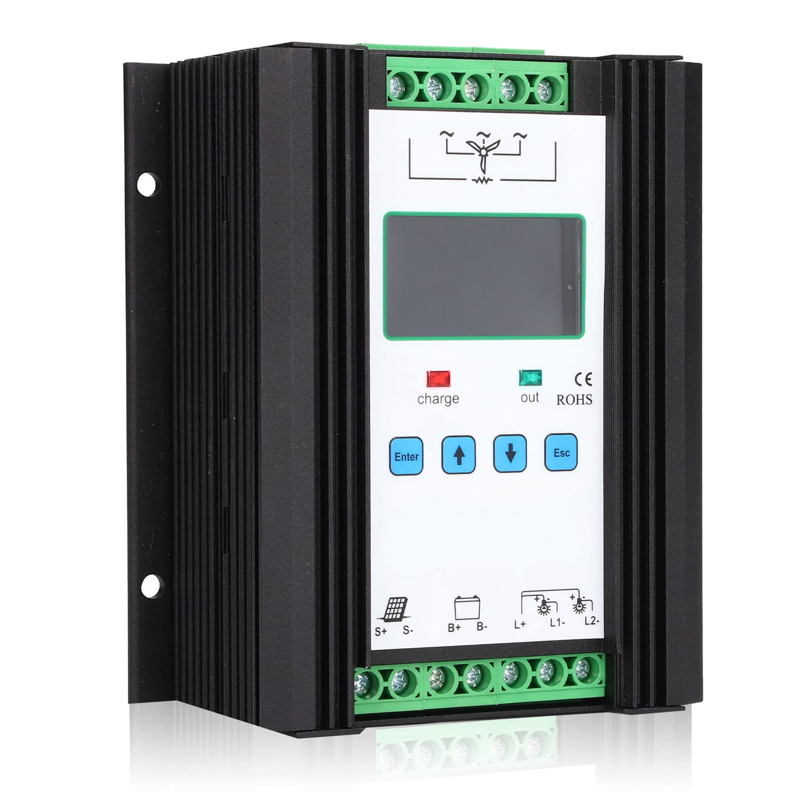 Controllo solare eolico, 1200W 12V 24V Regolatore ibrido solare eolico PWM 600W + 600W Regolatore del di pannelli solari, Controllo intelligente digitale con display LCD