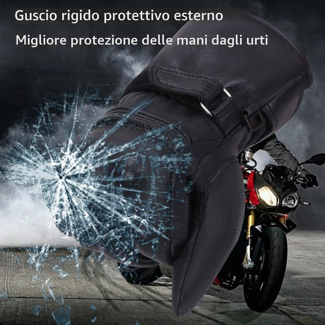 Harssidanzar Guanti del motociclo per l'inverno,Uomo Genuine Pelle Full Finger TouchScreen Termico Foderato Con Moto Impermeabili Guanti di Equitazione Moto KM048EU1