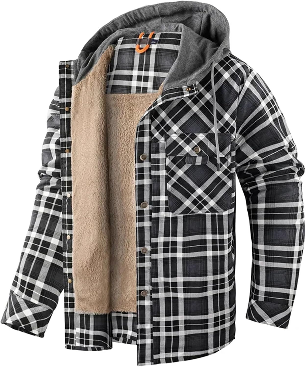 Men's Thermal Plaid Jacket Thick Warm Fleece Lined Outdoor Daily Shirt Outerwear
