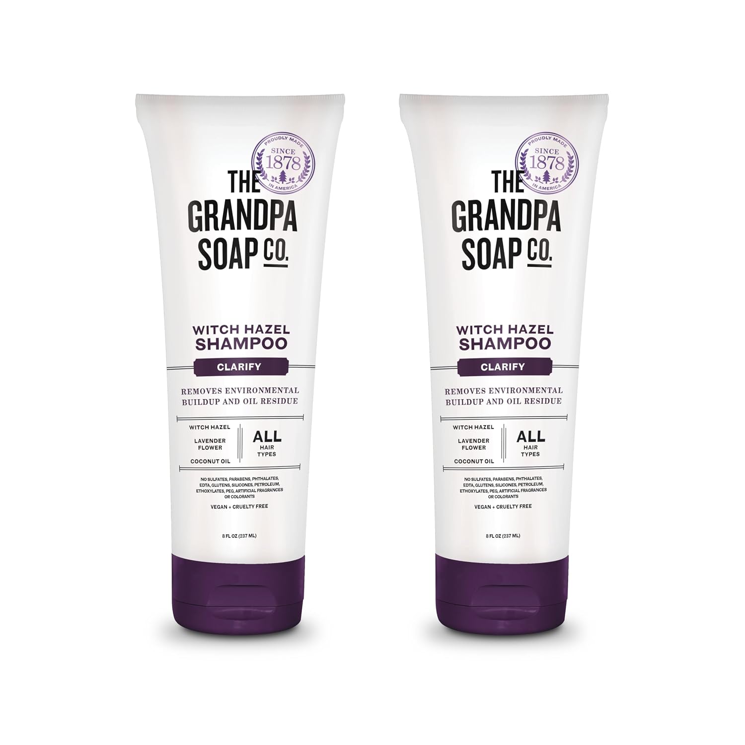 Grandpa's The Soap Company Claryfying Witch Hazel Shampoo - Removes Buildup, With Witch Hazel & Lavender Flower, For All Hair Types, Vegan, Sulfates and Parabens Free, 8 Fl Oz 2 Pack