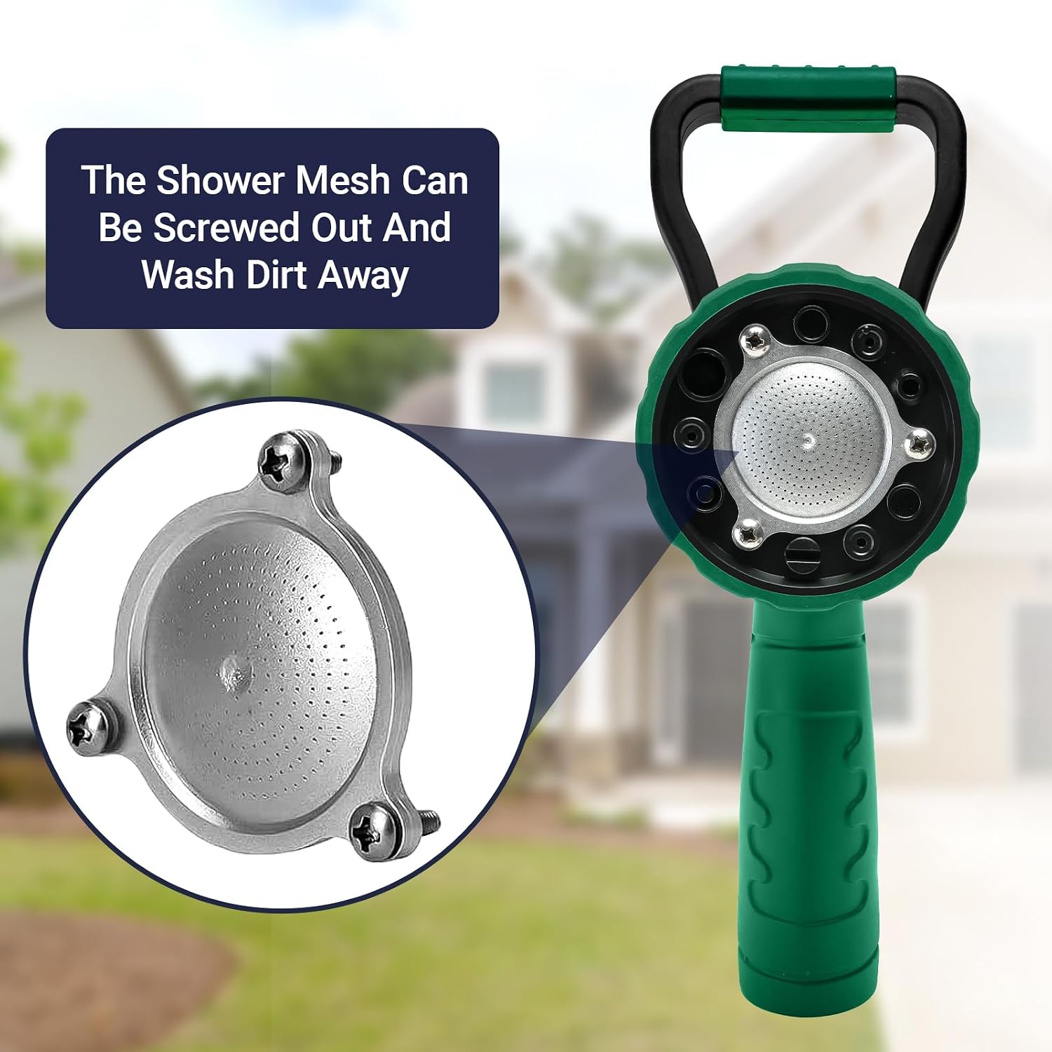 Garden Hose Nozzle, 6 Spray Patterns Heavy Duty Metal Water Nozzle with High Pressure for Watering, Cleaning, Washing (Green)