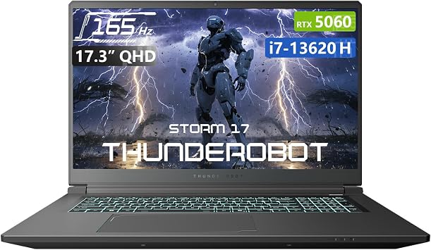 Thunderobot Storm 17 5060 Gaming Laptop, 17.3" QHD 165Hz 2K Display, Core i7-13620H, GeForce RTX 5060, 16GB DDR5 RAM, 1TB SSD, RGB Backlit Keyboard, Wi-Fi 6, Win11 Home
