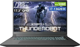 Thunderobot Storm 17 5060 Gaming Laptop, 17.3" QHD 165Hz 2K Display, Core i7-13620H, GeForce RTX 5060, 32GB DDR5 RAM, 2TB SSD, RGB Backlit Keyboard, Wi-Fi 6, Win11 Home