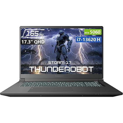 Thunderobot Storm 17 5060 Gaming Laptop, 17.3" QHD 165Hz 2K Display, Core i7-13620H, GeForce RTX 5060, 64GB DDR5 RAM, 2TB SSD, RGB Backlit Keyboard, Wi-Fi 6, Win11 Home