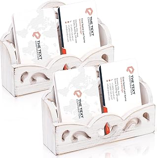 yarlung 2 Pack Vintage Business Card Holder, Shabby Chic White Greeting Card Display Stand, Wooden Open Name Cards Holder for Desktop, Office Trade Receptions, Hollowed Design