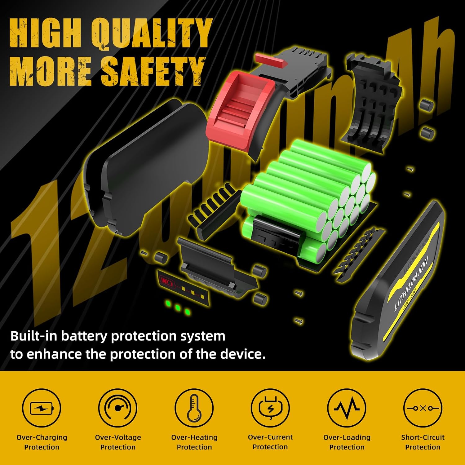 12000mAh Replacement Battery for Dewalt 60V DCB612, Compatible with Flexvolt 20V/60V Lithium Battery DCB609 DCB606 DCB606 DCB208 DCB207 DCB206 DCB204 DCB203 DCB200 DCB201