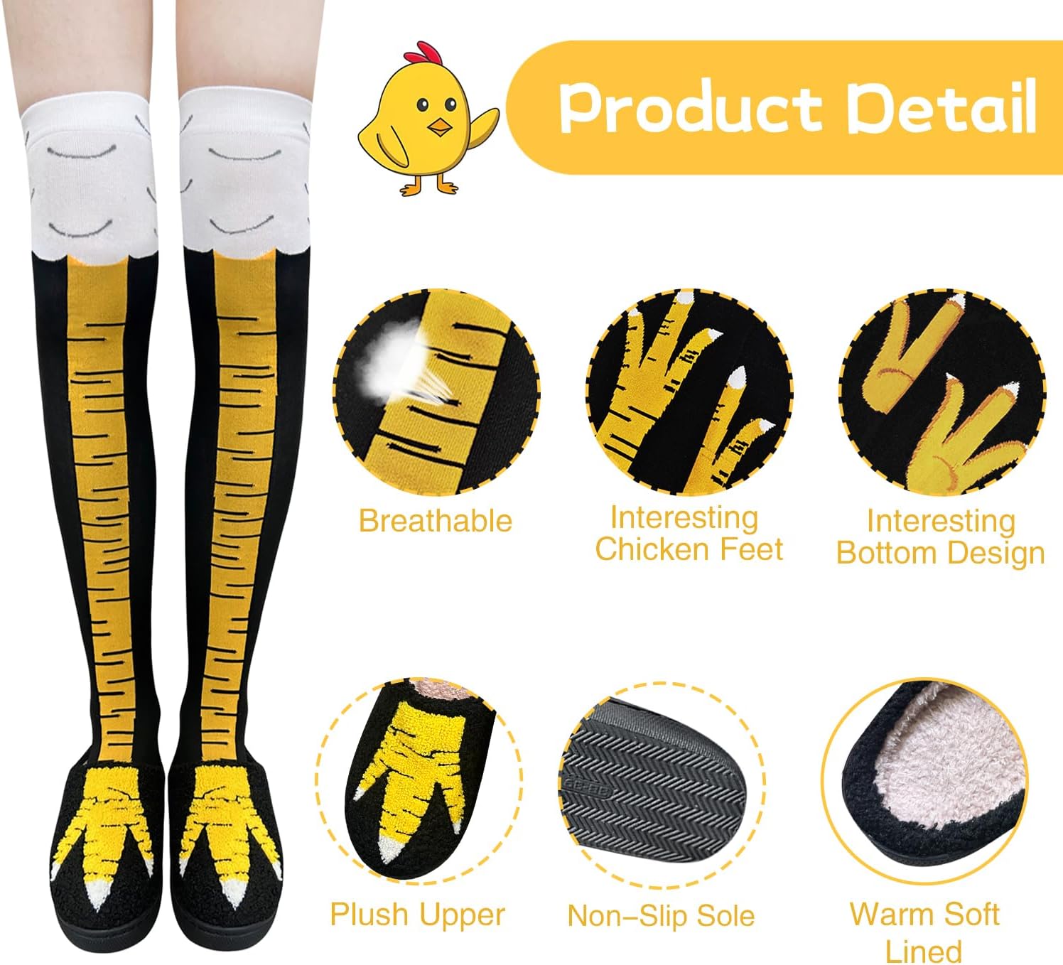 WHOTAY Funny Chicken Slipper with 1 Pair Crazy Chicken Leg Socks for Women Novelty Thanksgiving Turkey Costume Kids Gag Gifts image 5