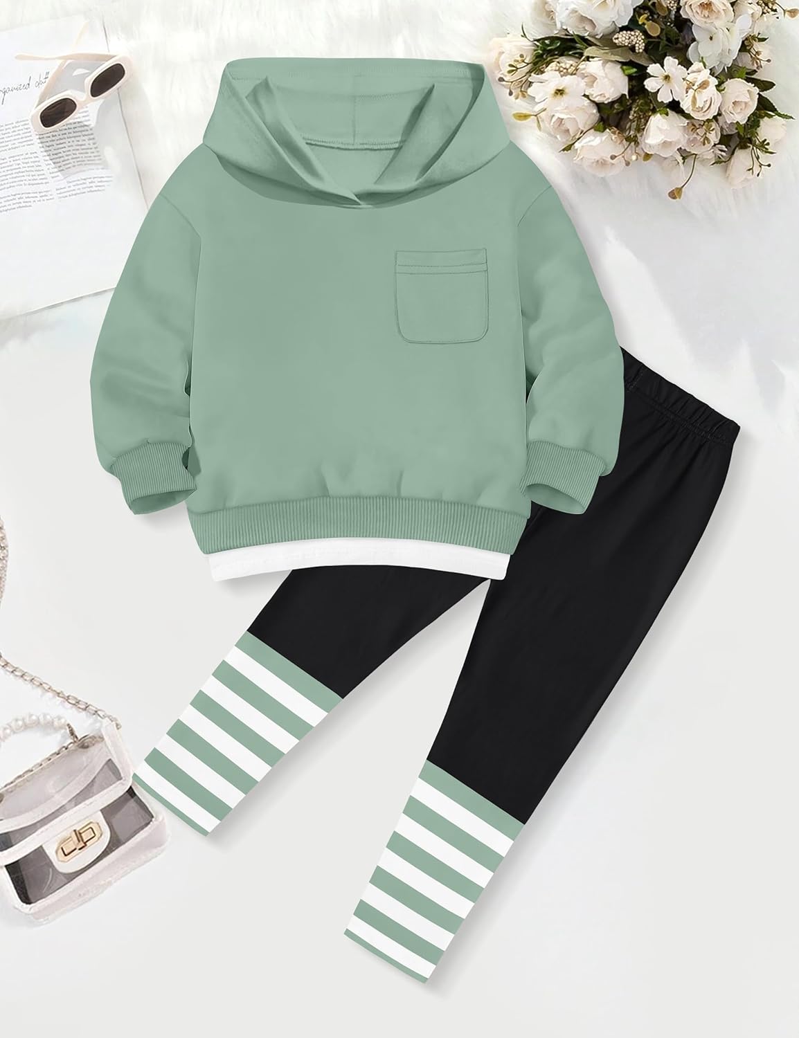 NAPU Girls Clothes Pullover Hoodies Little Girls Clothes 2Pcs Outfits Sweatsuit Striped Leggings Set Fall Winter Outfit 3-8Y - Image 5