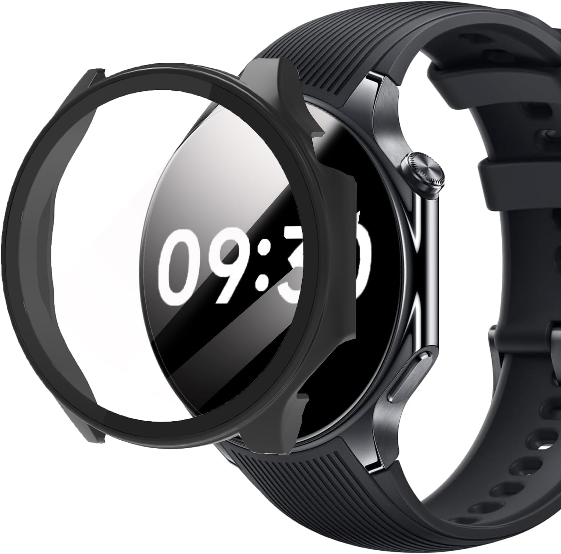 Compatible for OnePlus Watch 2 Case, Lamshaw Hard PC Case with Screen Protector Compatible for OnePlus Watch 2 Smartwatch (Black)