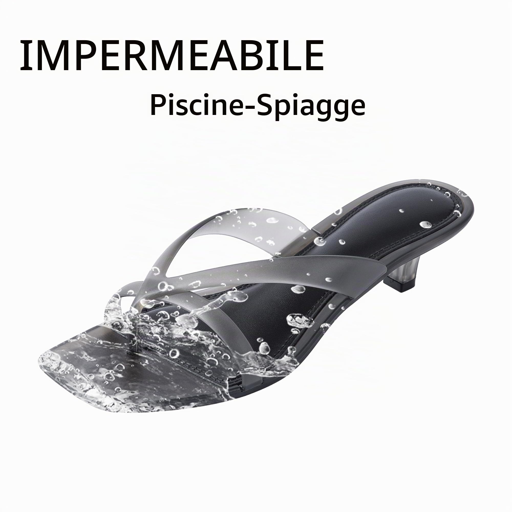 Sandali infradito da donna con tacco a gattino, impermeabili, piccoli, trasparenti, in gelatina, da spiaggia, piscina, trasparenti, con piede largo, infradito estive, ad asciugatura rapida