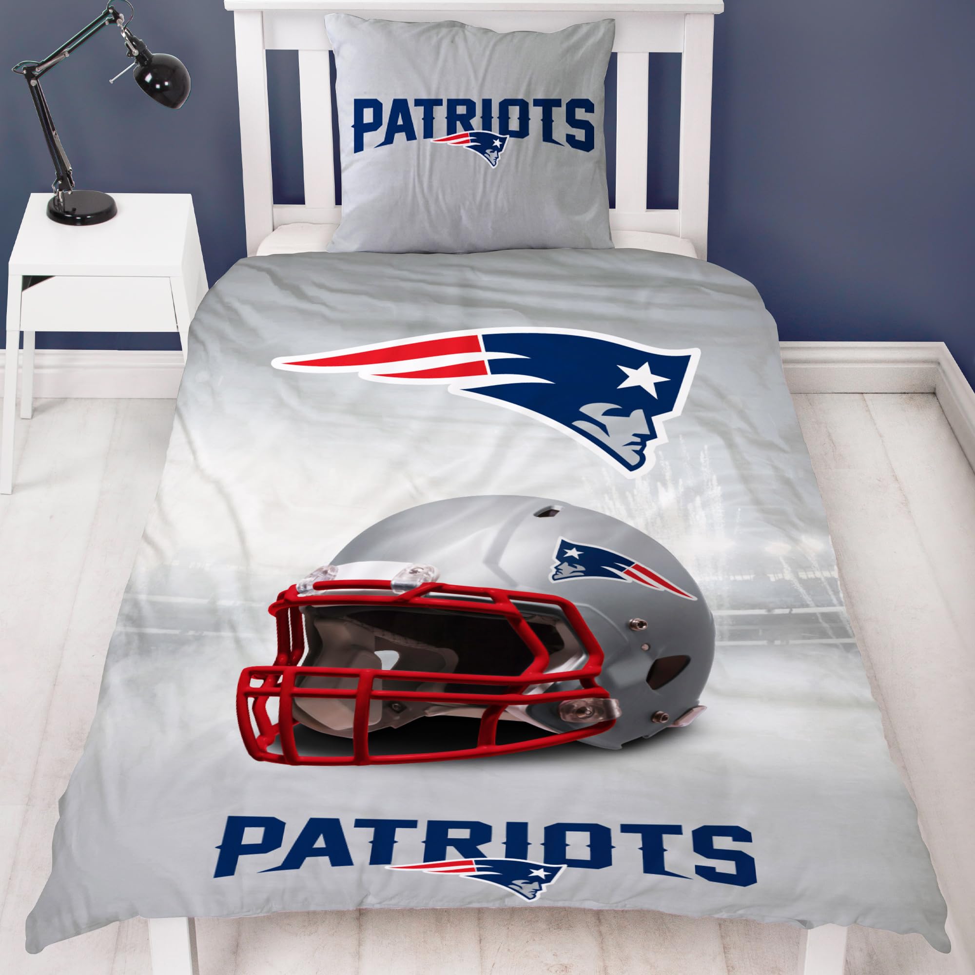 NFL Bettwäsche New England Patriots 135 x 200 cm + 80 x 80 cm 100% Baumwolle in Renforcé-Linon-Qualität mit Reißverschluss American Football Fan Super Bowl Pat Patriot Wende-Bezug deutsche Größe