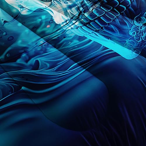 Miniatura 3 de AILONEN Juego de edredón de calavera, tamaño Queen, juego de ropa de cama 3D de calavera con salpicaduras de agua azul para niños y niñas,