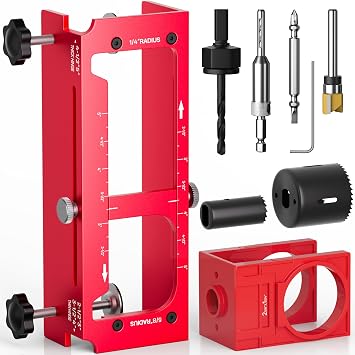 Door Hinge Jig and Door Lock Installation Kit, Aluminum Alloy Router Template for Hinge Mortising from 2.5" to 5" and Types of Square, 1/4", 5/8" Radius, Door Hole Drilling Kit for Knob and Deadbolt