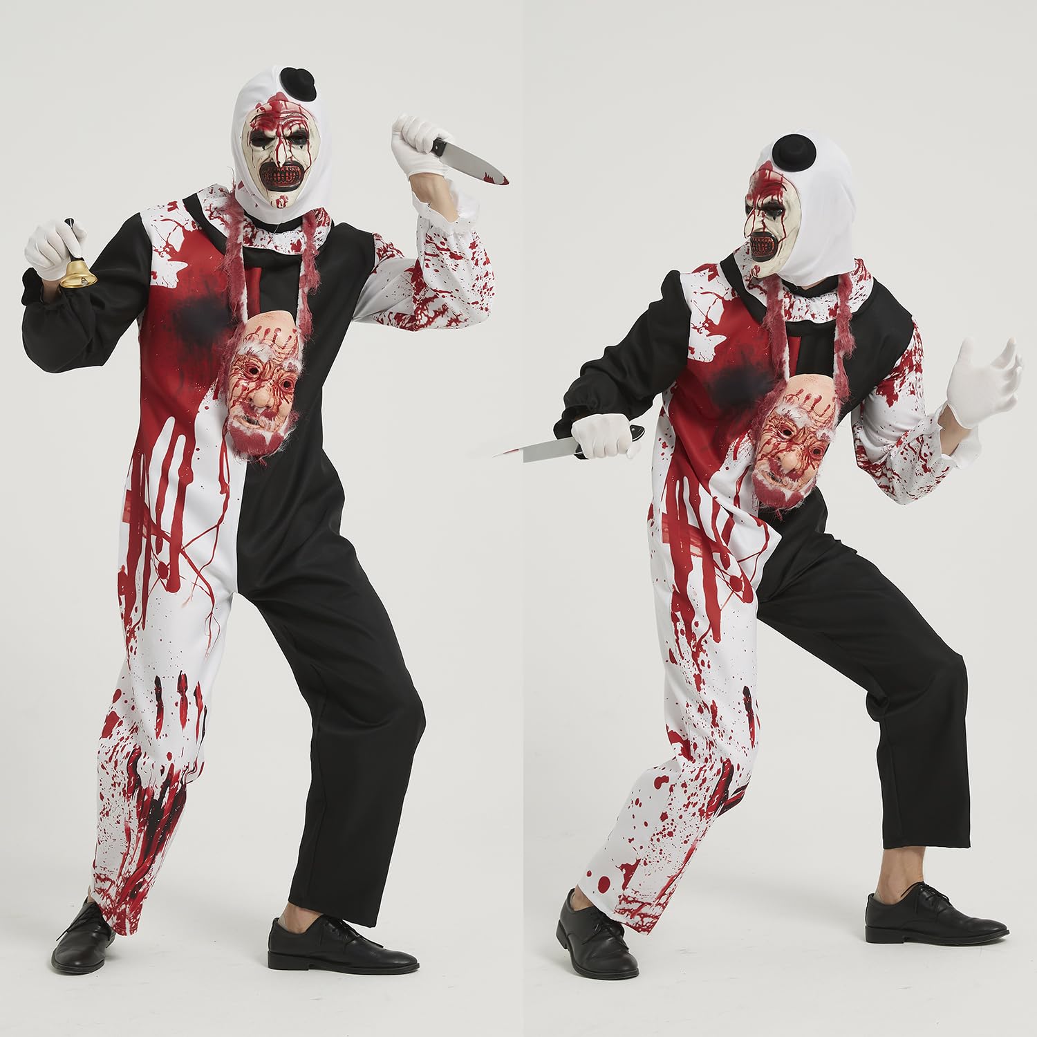 7 Stück Terrifier Kostüm, Art the Clown Costume, Outfits der Killer Clown Overall mit Maske und Weihnachtsmann Gesicht, Movie Terrifier 3 Kostüm für Erwachsene Halloween Karneval Cosplay