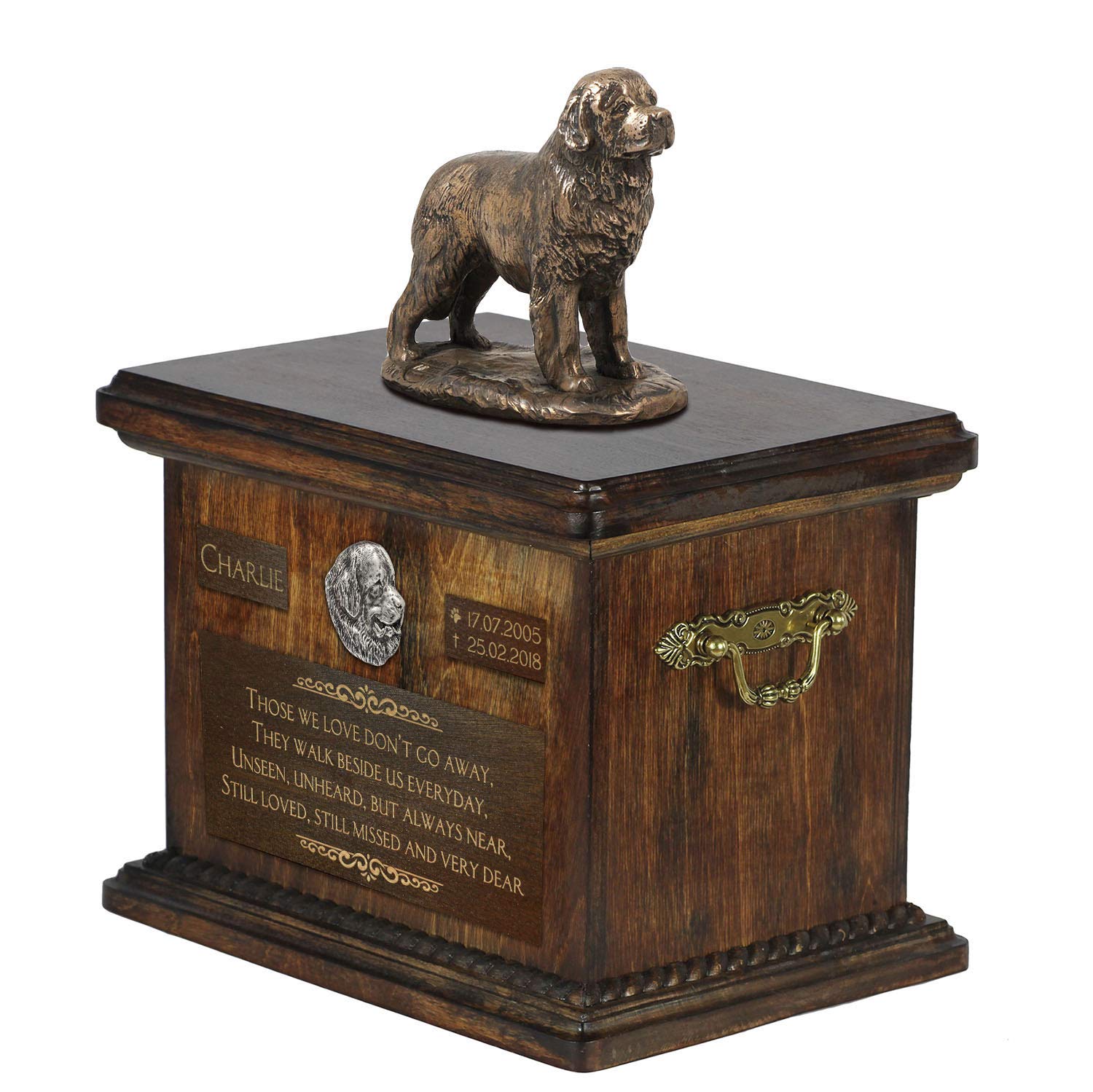 Urne commémorative Terre-Neuve pour salon avec statue de chien fait main
