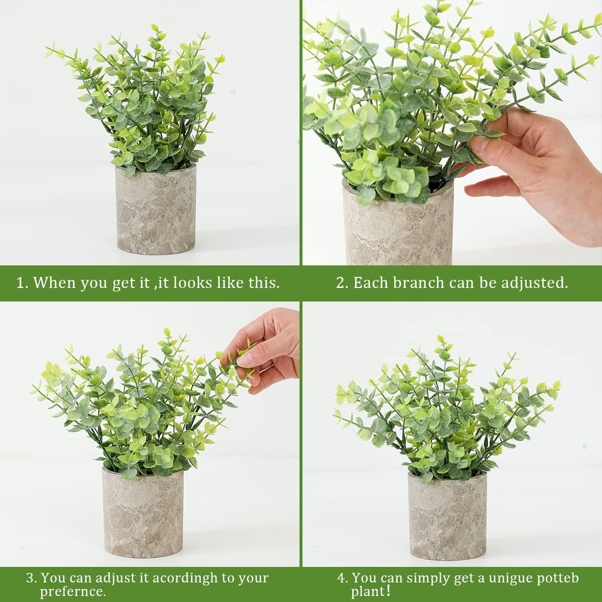 Veryhome 4PCS Artificial Plant in Pots Fake Succulents Plants in Pulp Pots Faux Eucalyptus Rosemary Topiary Shrubs Potted for Home Decorative Home Accessories Desk Living Room Decor 3 71NF42004IL. AC SL1200